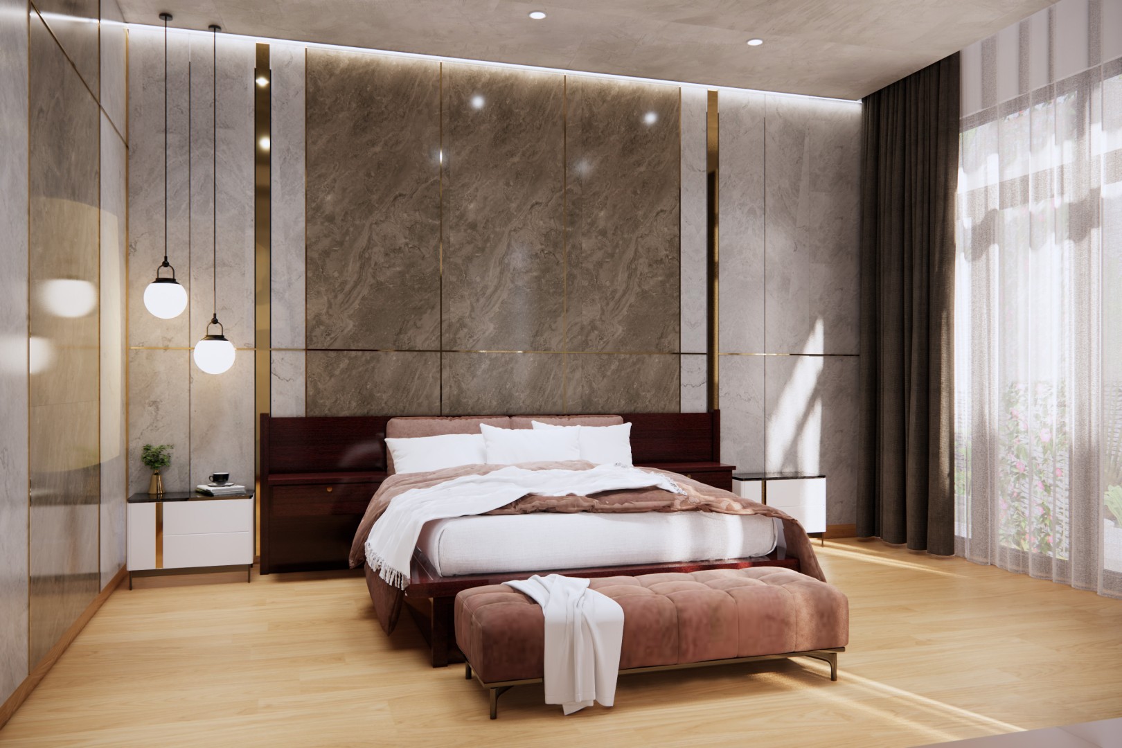 phòng ngủ ốp nhựa giả đá 