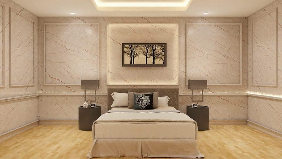 phòng ngủ ốp nhựa giả đá 