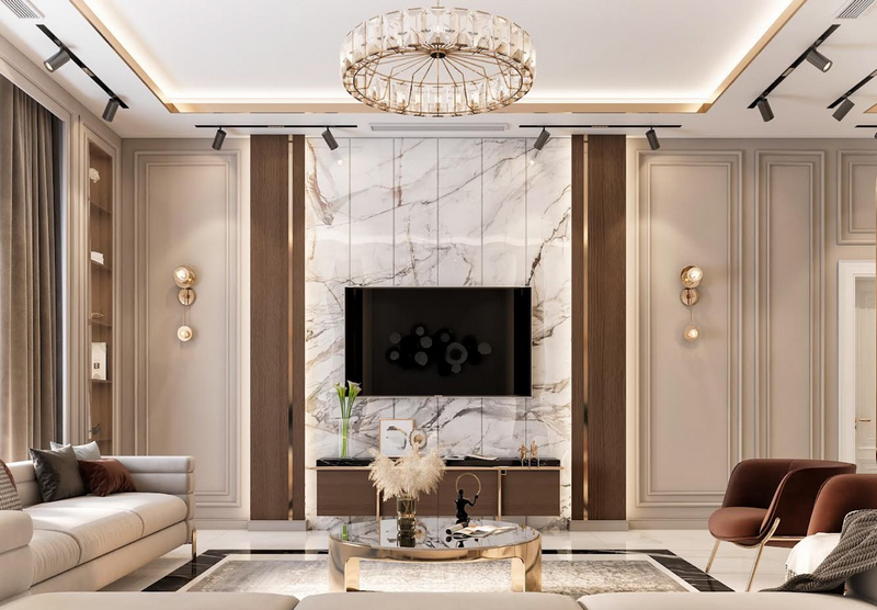 phòng khách tấm ốp nano