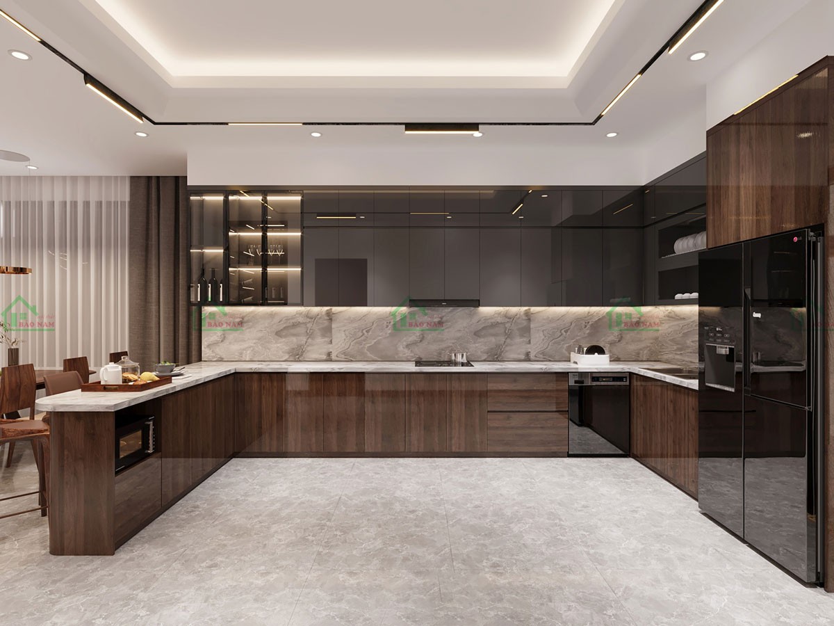 tủ bếp nhựa vân gỗ 