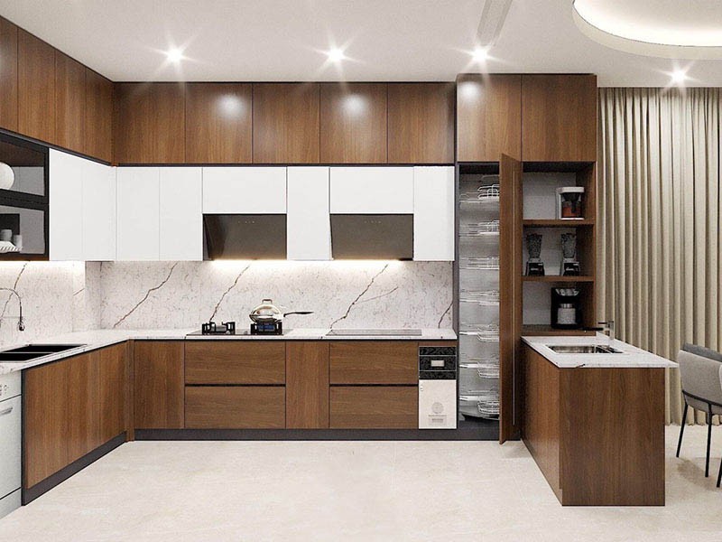 tủ bếp nhựa vân gỗ 