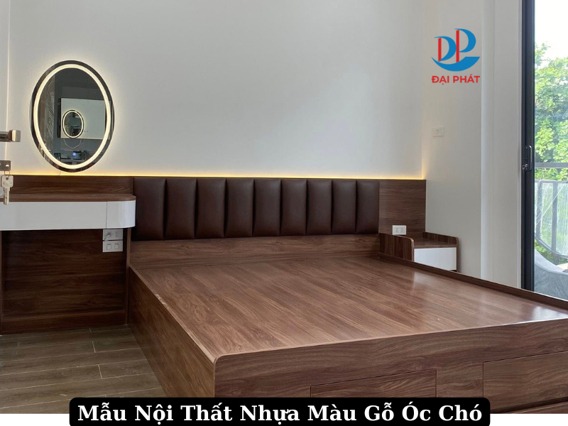 Giường nhựa màu gỗ óc chó hiện đại