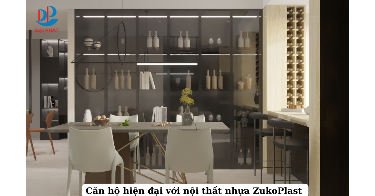 Không gian phòng ăn ấm áp với Zukoplast vân gỗ sồi 06 kết hợp màu đen