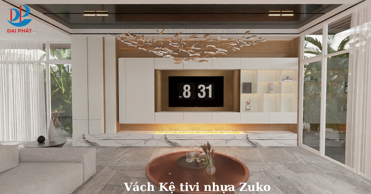 Khám Phá Vách Kệ Tivi Phòng Khách Sang Trọng – Hiện Đại Với Tấm Nhựa Nội Thất Zuko